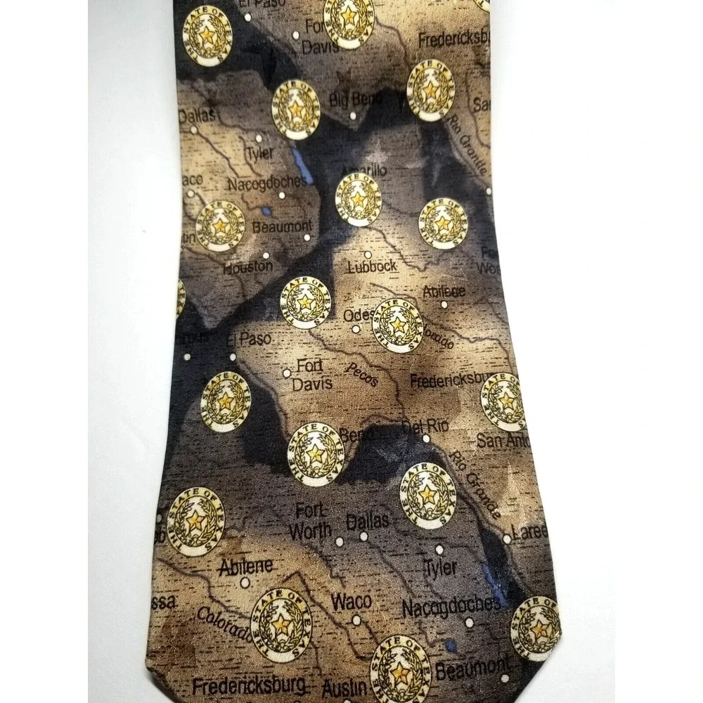 Tango by Max‎ Raab Americana Series - Texas City Map Brown Silk Tie